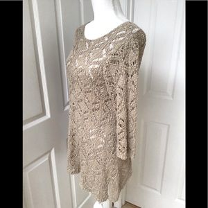 J. Jill Petite Tan Crochet Tunic Sweater.